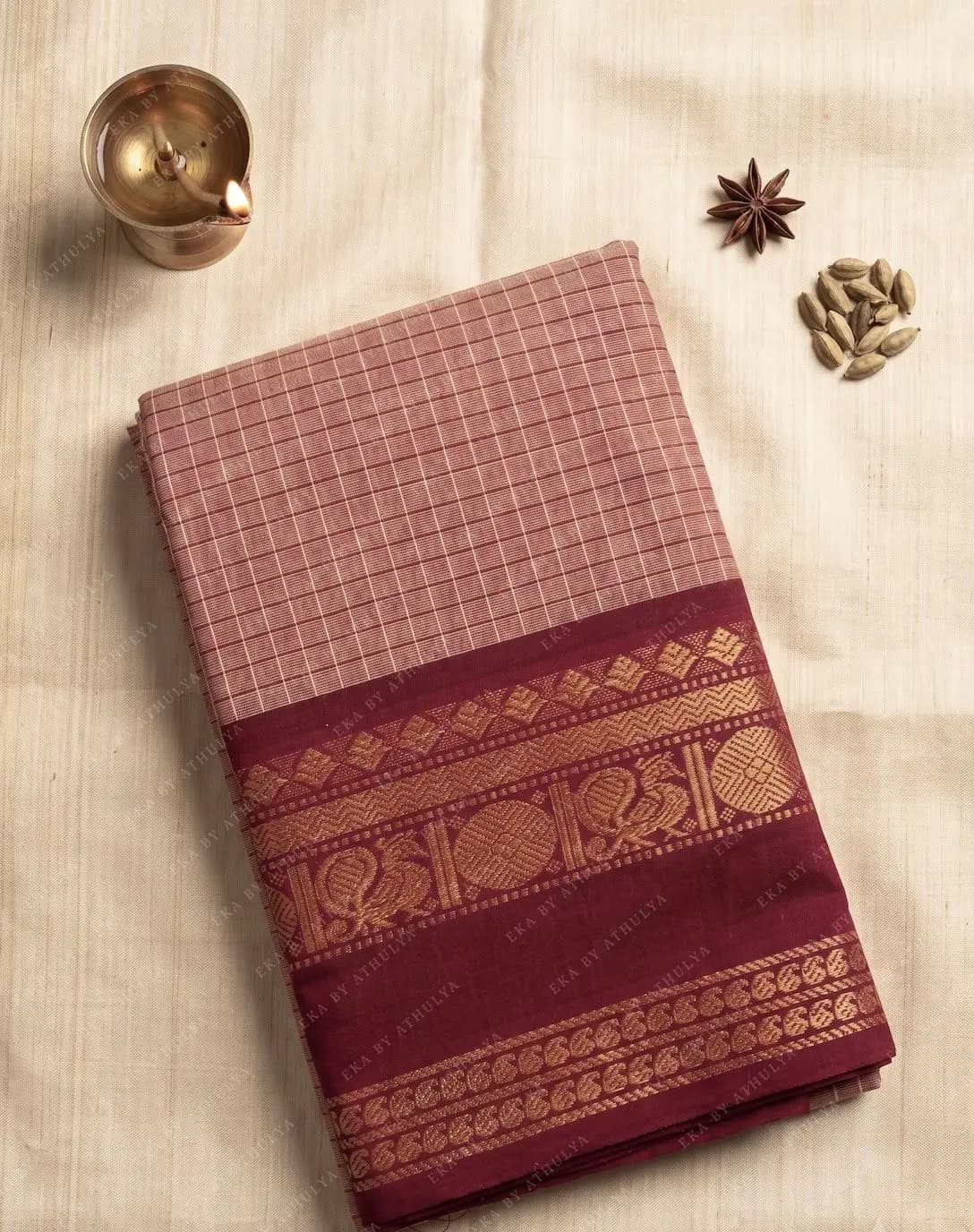 Pink Body Kanchi Cotton Saree With Ganga-Jamuna Border